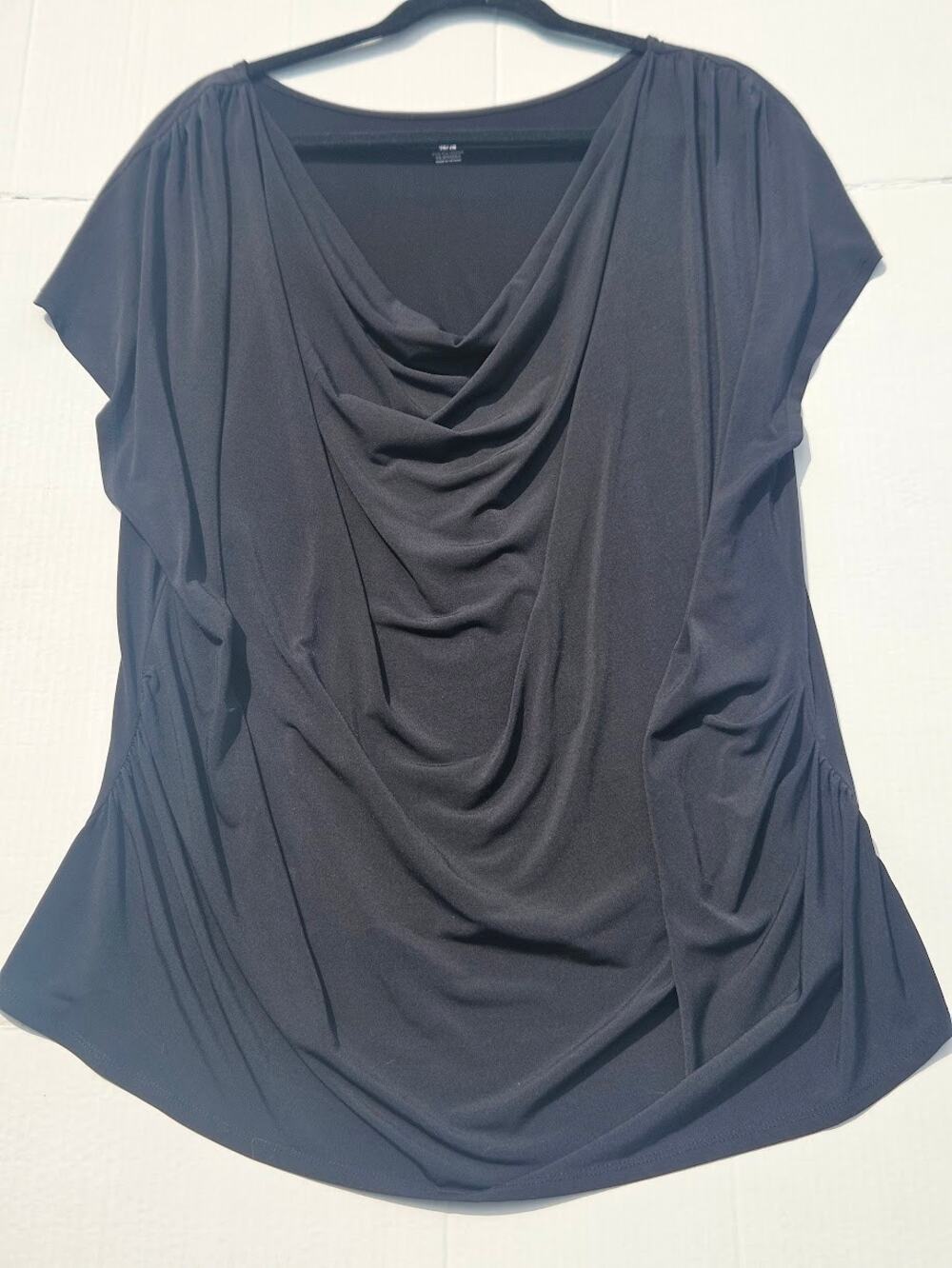 Lane Bryant Short-Sleeve Draped Cowl Neck Blouse - Solid Black